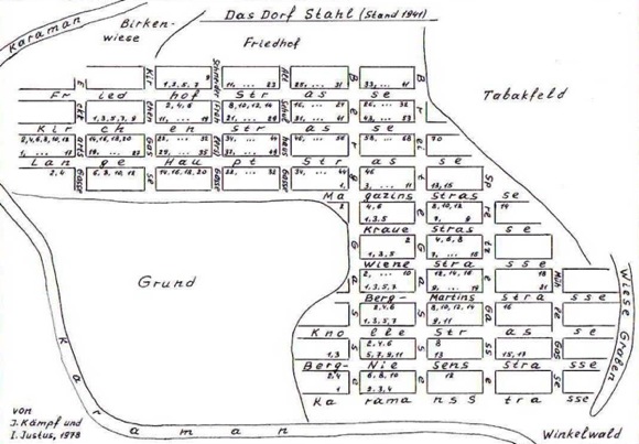Map of Stahl am Karaman (1941) by Jacob Kämpf & Irma Justus, 1978. Originally posted here .