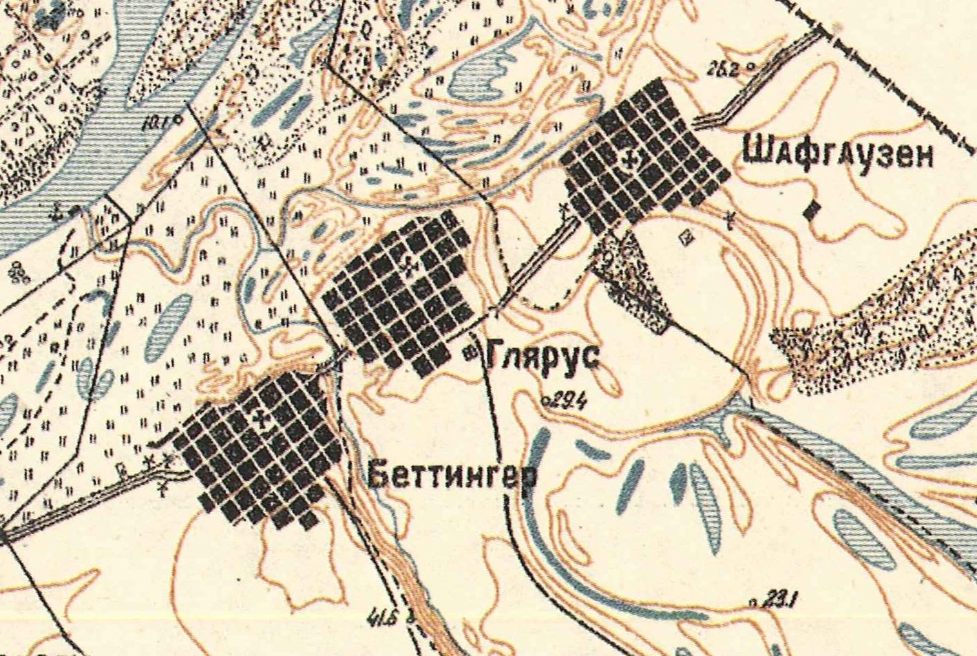 Map showing Biberstein in the center (1935).