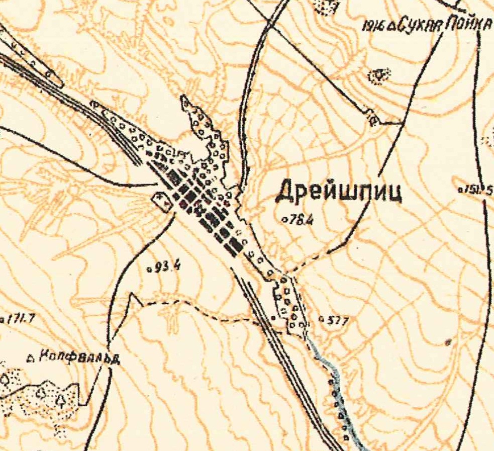 Map showing Dreispitz (1935).