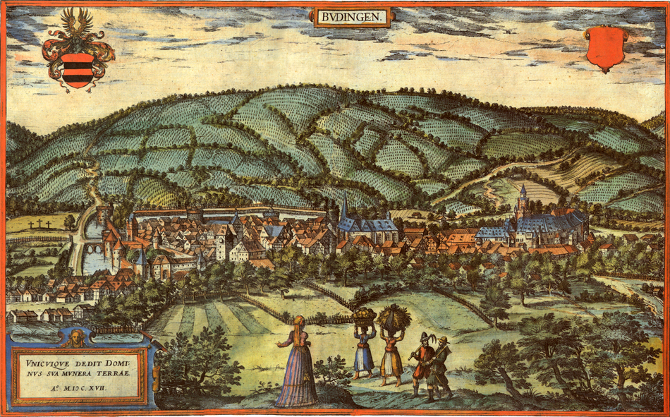 View of Büdingen in 1617 by Simon van den Neuwel. Source: Wikimedia Commons.