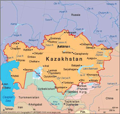 Map of Kazakhstan. Source: unknown.