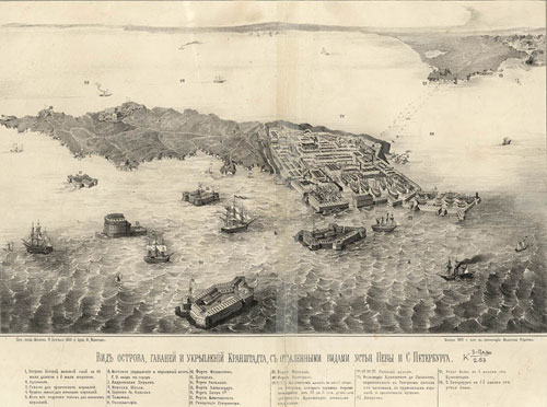 A birds eye view of Kronstadt from 1855.