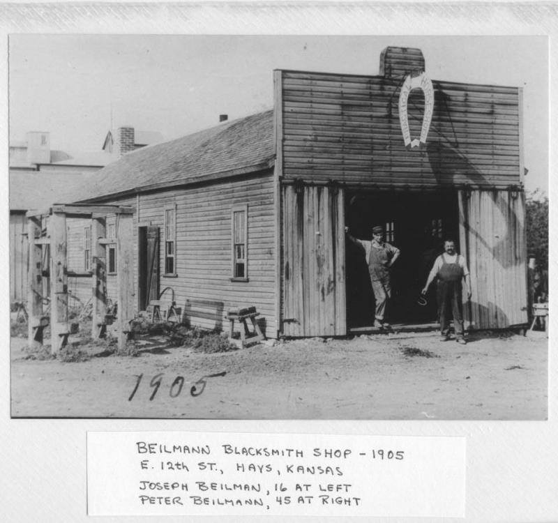 Beilmann Blacksmith Shop, Hays, Kansas (1905). Source: Vern Beilman.