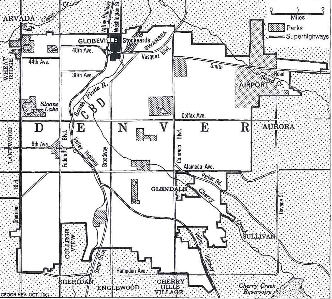 Globeville in Denver (upper/center). Source: Geographical Review, 1967.