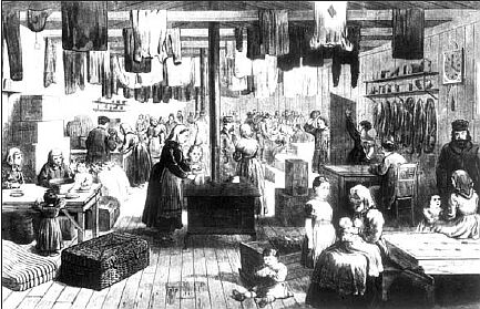 Temporary Housing for Volga Germans in Central Kansas (1875). Based upon the date, this is probably a group of Mennonites coming through the Immigrant House in Topeka. Source: March 20, 1875 issue of Leslie's magazine (New York).