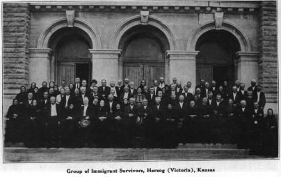 Surving Group of Original Immigrants Victoria, Kansas (1926). Source: Golden Jubilee Booklet.