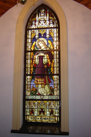 One of ten stained glass windows made in Germany and donated by the first settlers. Photograph courtesy of Gerardo Waimann. 