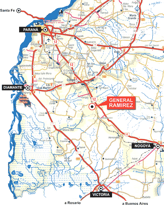 Map showing location of General Ramírez, Entre Ríos