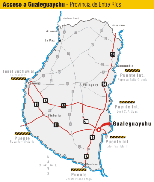 Map showing location of Gualeguaychú in Entre Ríos.
