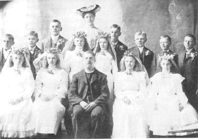 St. Mary's Catholic Church First Communion - 15 May 1904 Fr. James Steppe; Kate Bahl, teacher