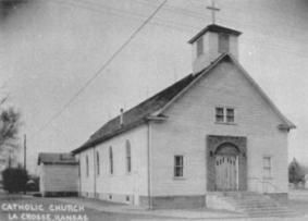 St. Michaels Catholic Church after being moved from Cordia. LaCrosse, Kansas Photo courtesy of the Rush County Historical Society.