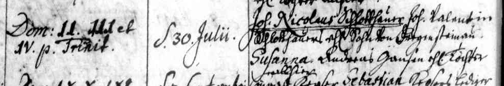 Marriage record for Johann Nicolaus Schlotthauer and Susanna Gauss on 30 July 1743 in Ilbeshausen. Source: Fabian Zubia Schultheis.