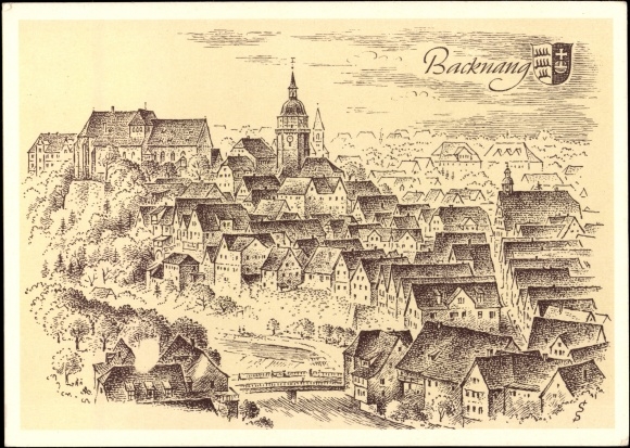 Drawing of the old city of Backnang.