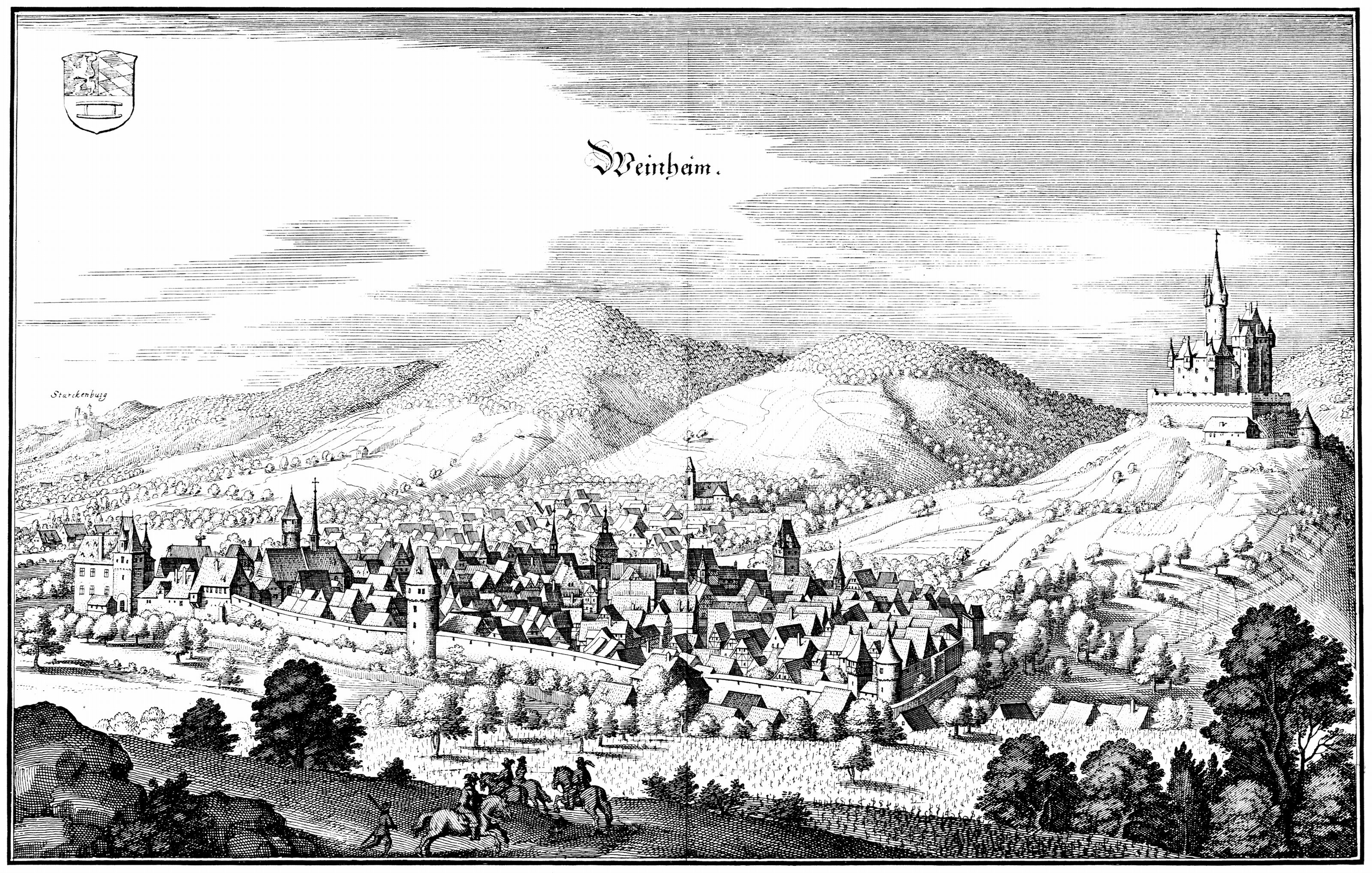 Engraving of Weinheim in 1645. Source: Wikipedia.