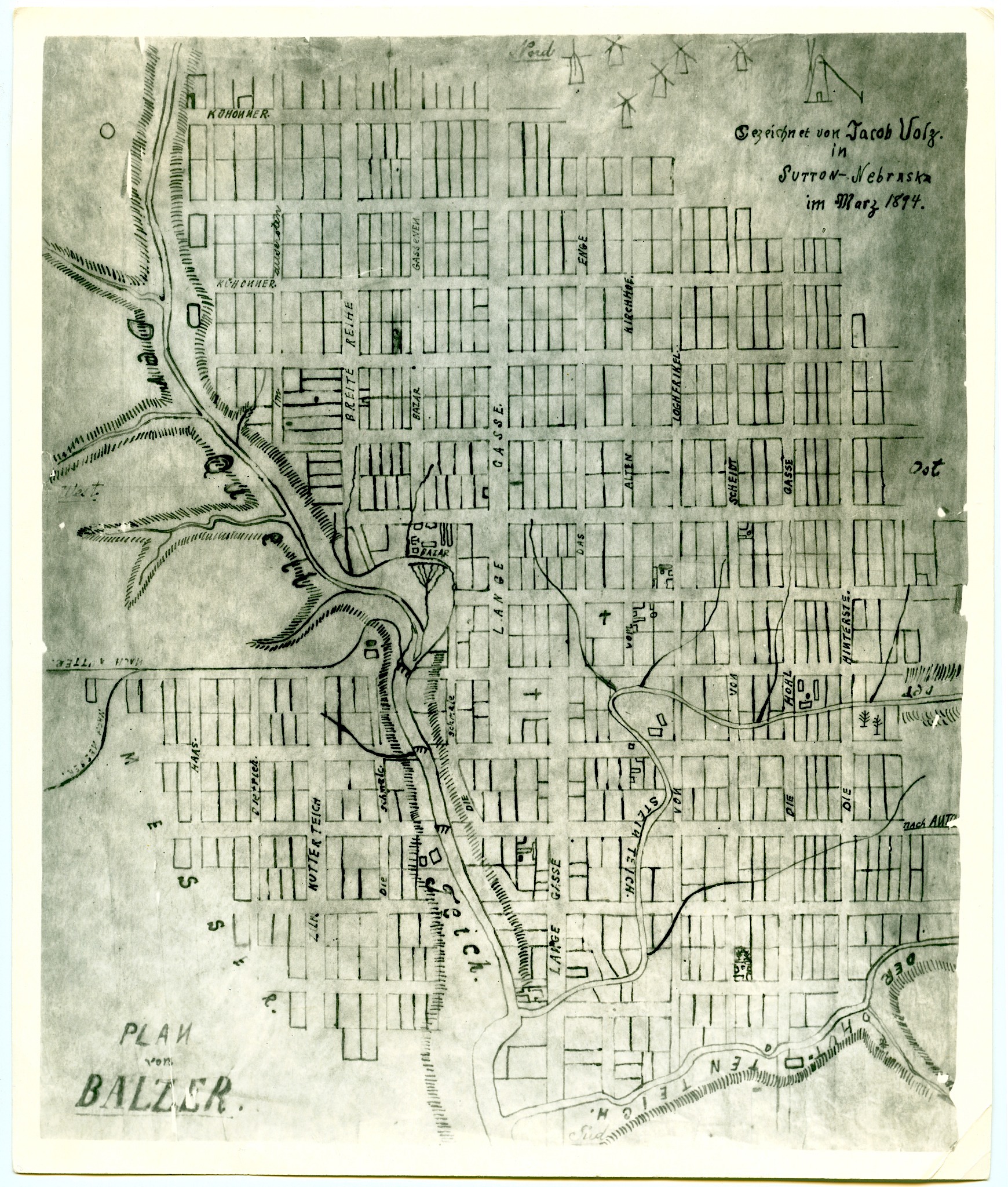 Plan view of Balzer drawn by Jacob Volz in March 1894