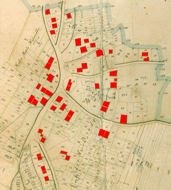 Plan of Pferdsbach - By Katasteram Großherzogtum Hessen. Provinz Oberhessen, Kreis Büdingen - selbst fotografiert von der Parcellenkarte, Public Domain, https://commons.wikimedia.org/w/index.php?curid=3807867