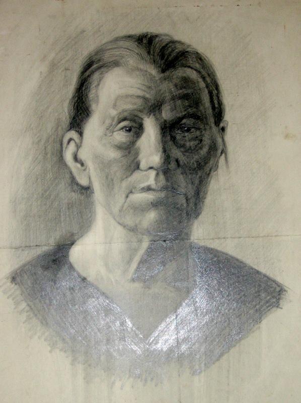 Sketch of an old Volga German Woman by Andreas Prediger.  Source: Museum für Russlanddeutsche Kulturgeschichte.