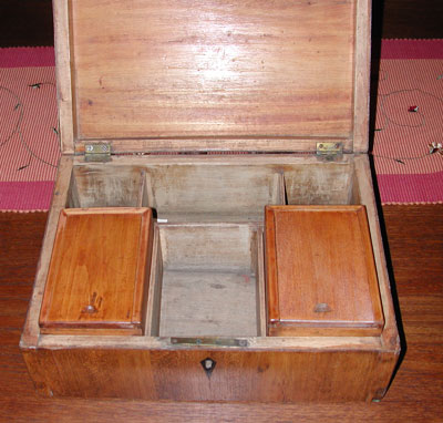 "These are two photos of a box that came from Schulz. My father who was nine years old had the job of carrying it in a bag during their trip to the U.S. He reported that it had belonged to his Uncle who was the Schulz village treasurer and he had kept f