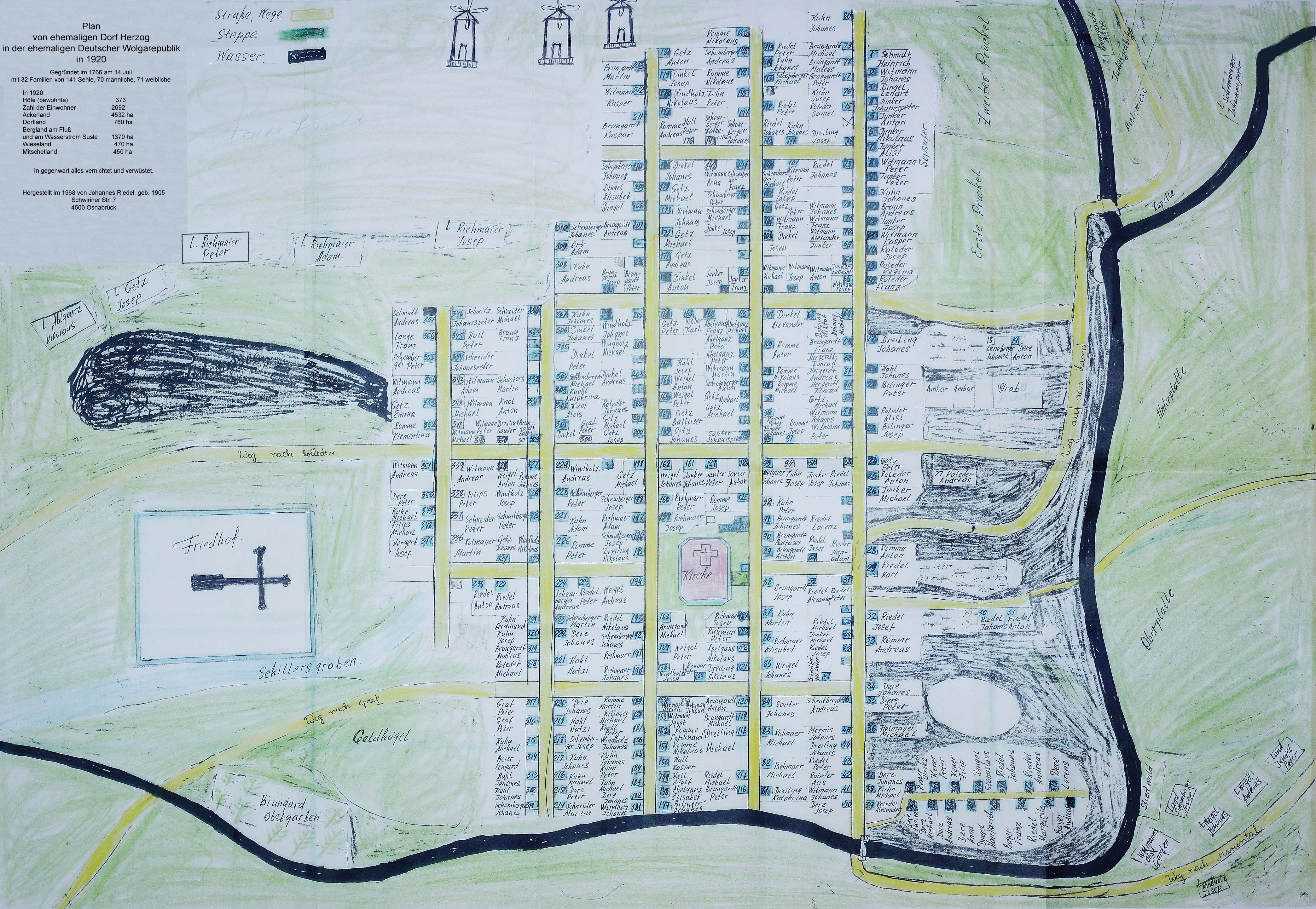 Map of Herzog (1920) Drawn by Johannes Riedel in 1968. Source: Wolgadeutsche.net