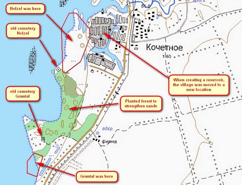 Map showing the location of Hölzel (top center) before and after the flooding by the creation of the Volga Reservoir in 1961. Source: Vladimir Kakorin.