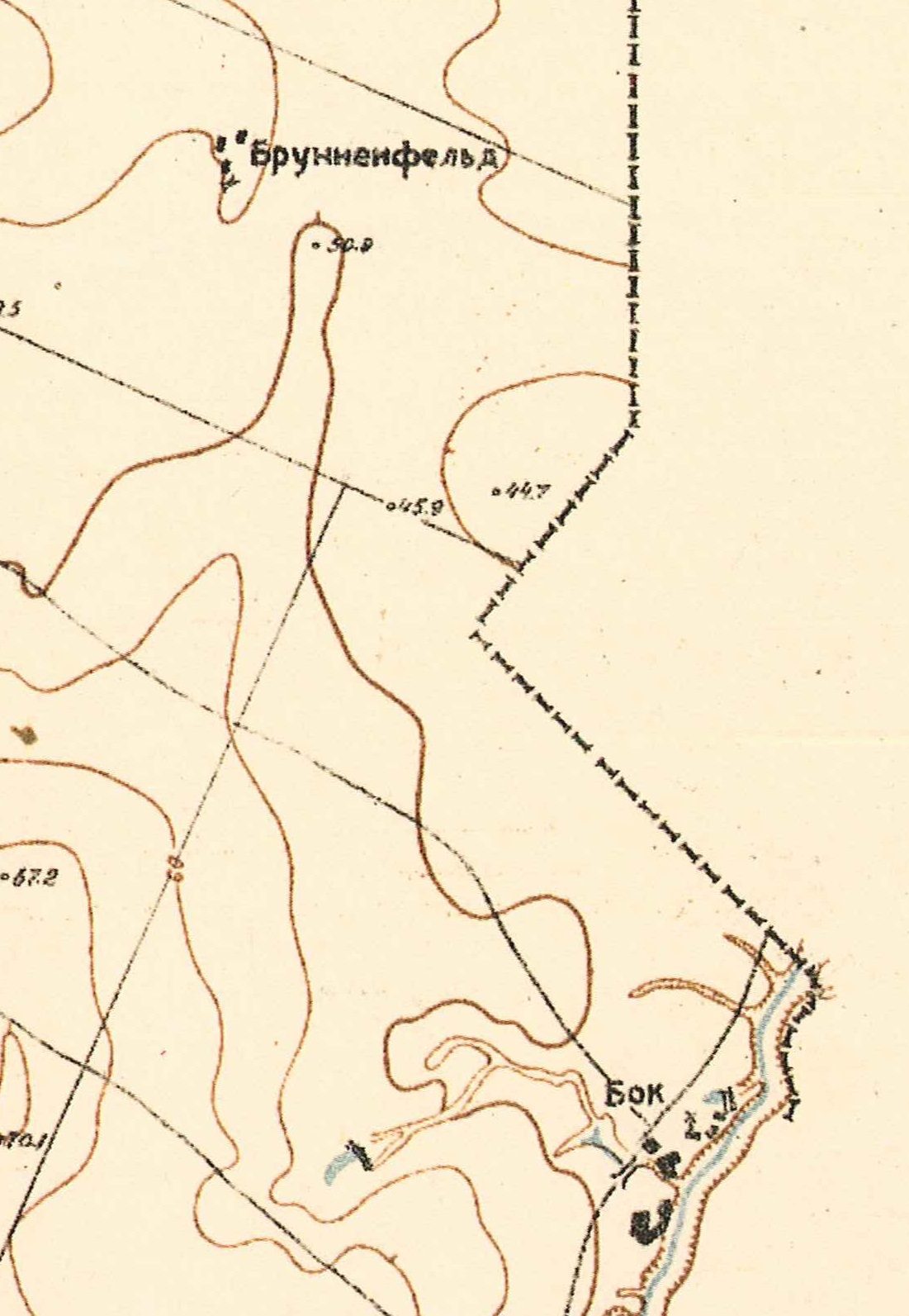 Map showing Brunnenfeld northwest of Bock (1935).