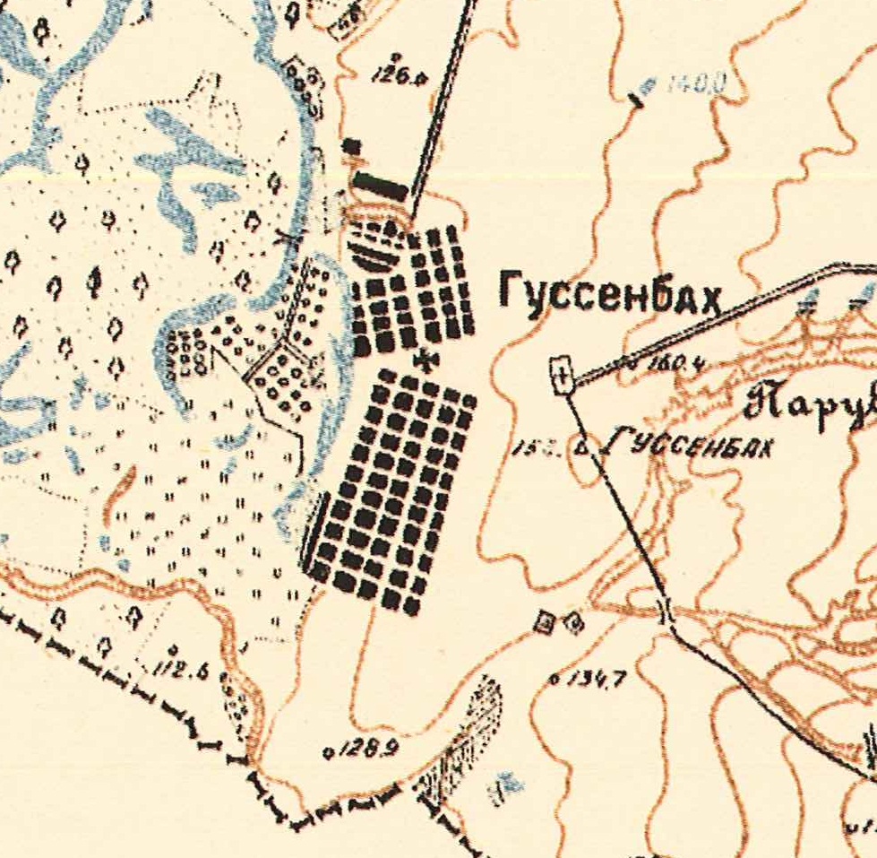 Map showing Propp, the cluster of buildings on the north end of Hussenbach (1935).