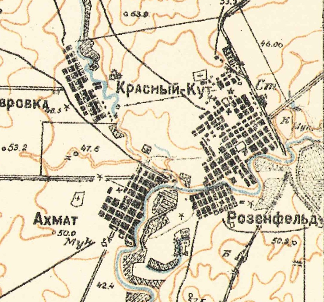 Map showing Rosenfeld in the lower center (1935).