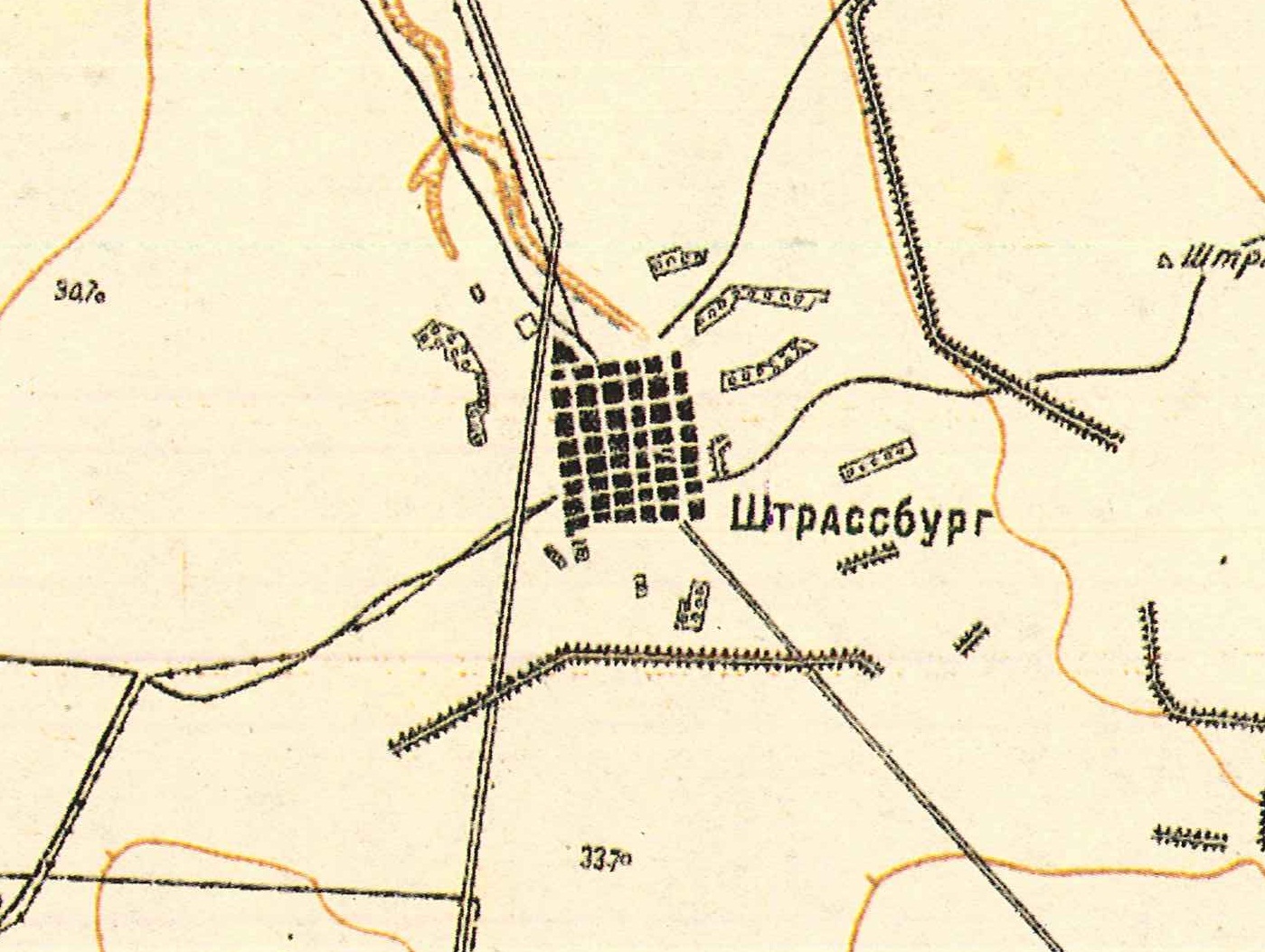 Map showing Strassburg (1935).
