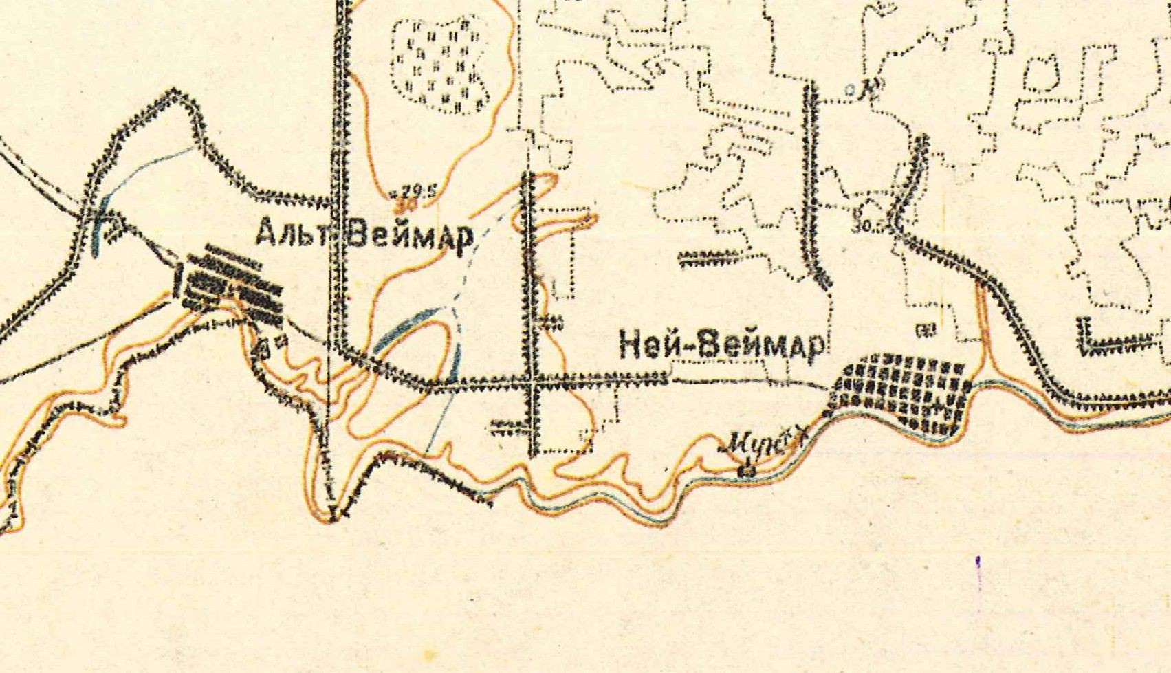 Map showing Alt-Weimar on the left and Neu-Weimar on the right (1935).