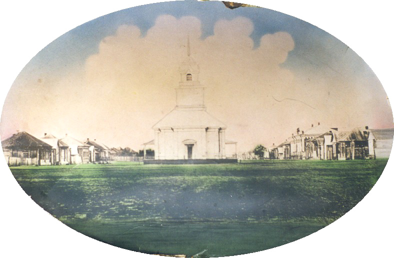 Nieder-Monjou street scene with the Lutheran church in the center. Source: Nieder-Monjou Website.