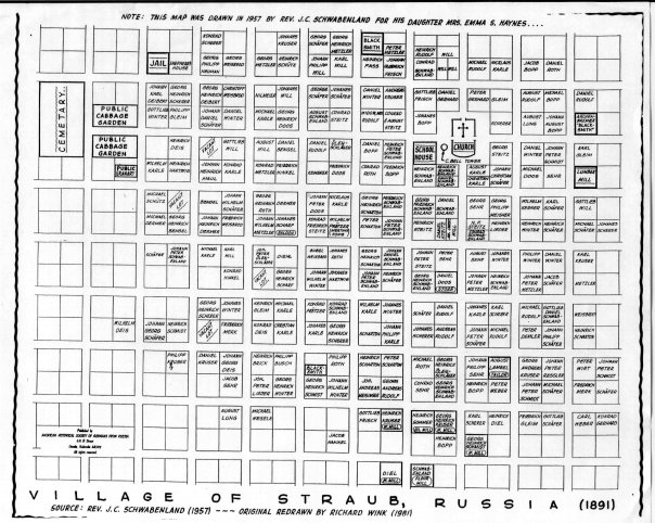 Map of Straub as of 1891. Drawn by the Rev. J.C. Schwabenland.