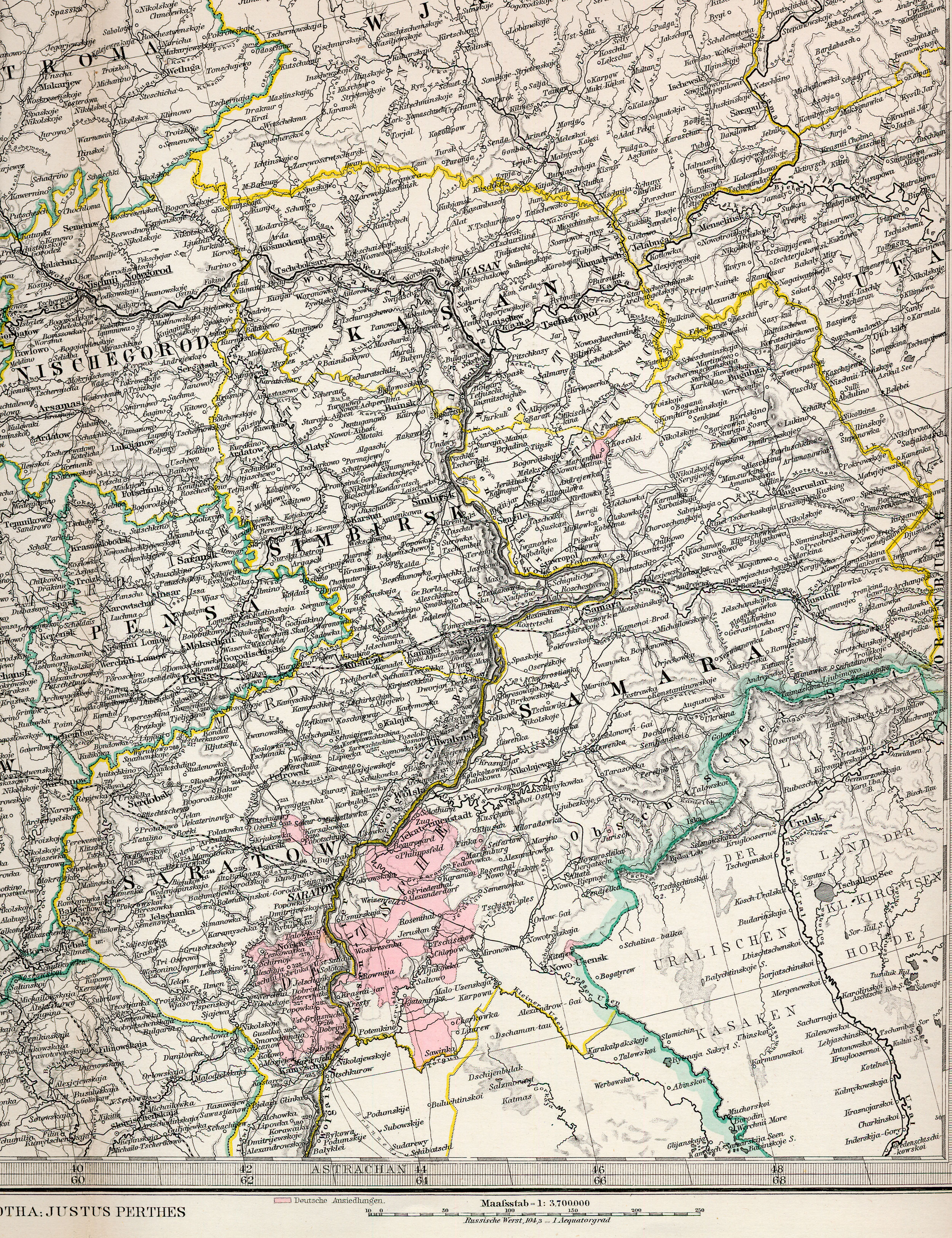 1882 Map of the Saratov area by Stieler. Courtesy of Steve Schreiber.