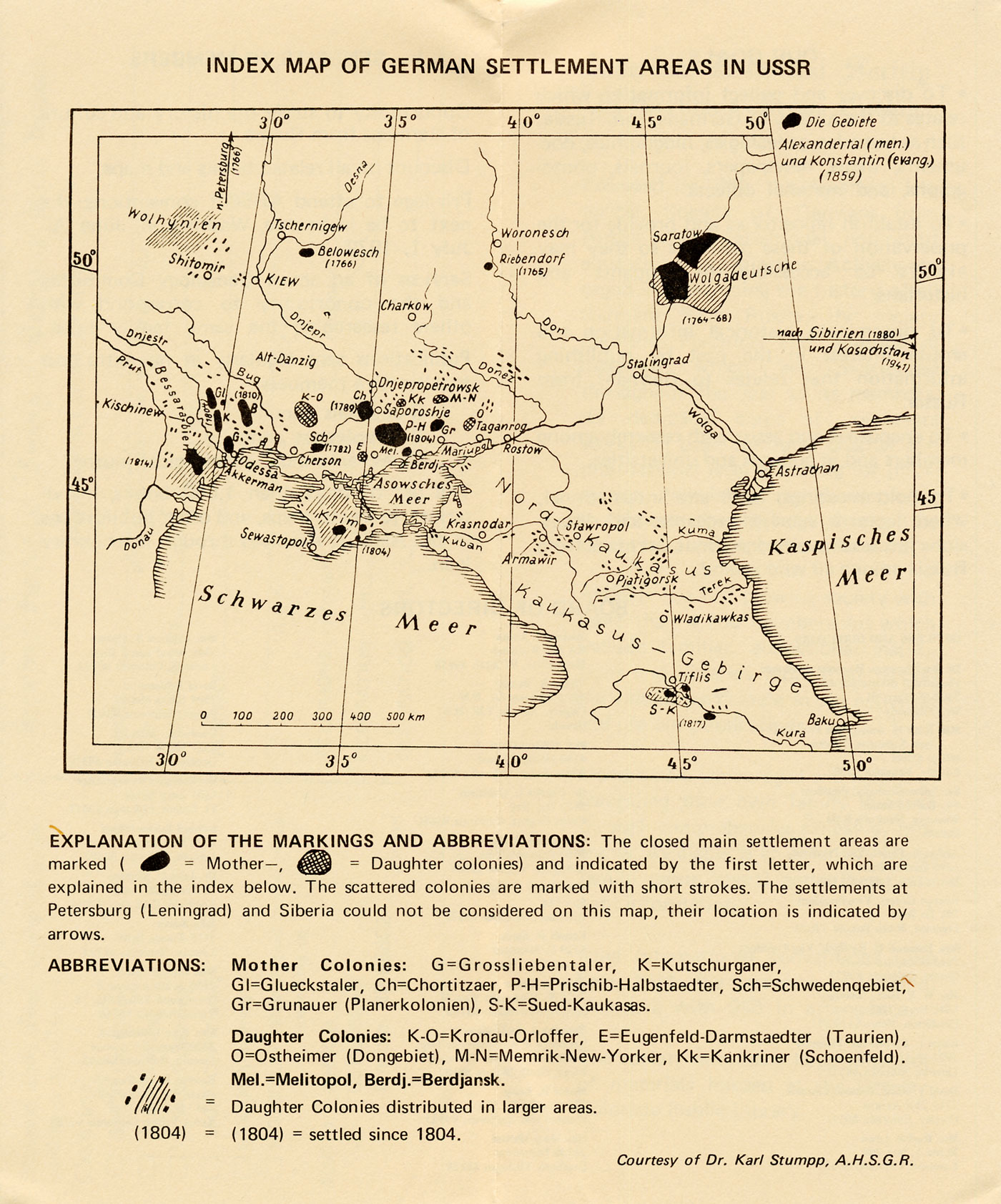 Map of German settlements in Russia by Karl Stumpp.