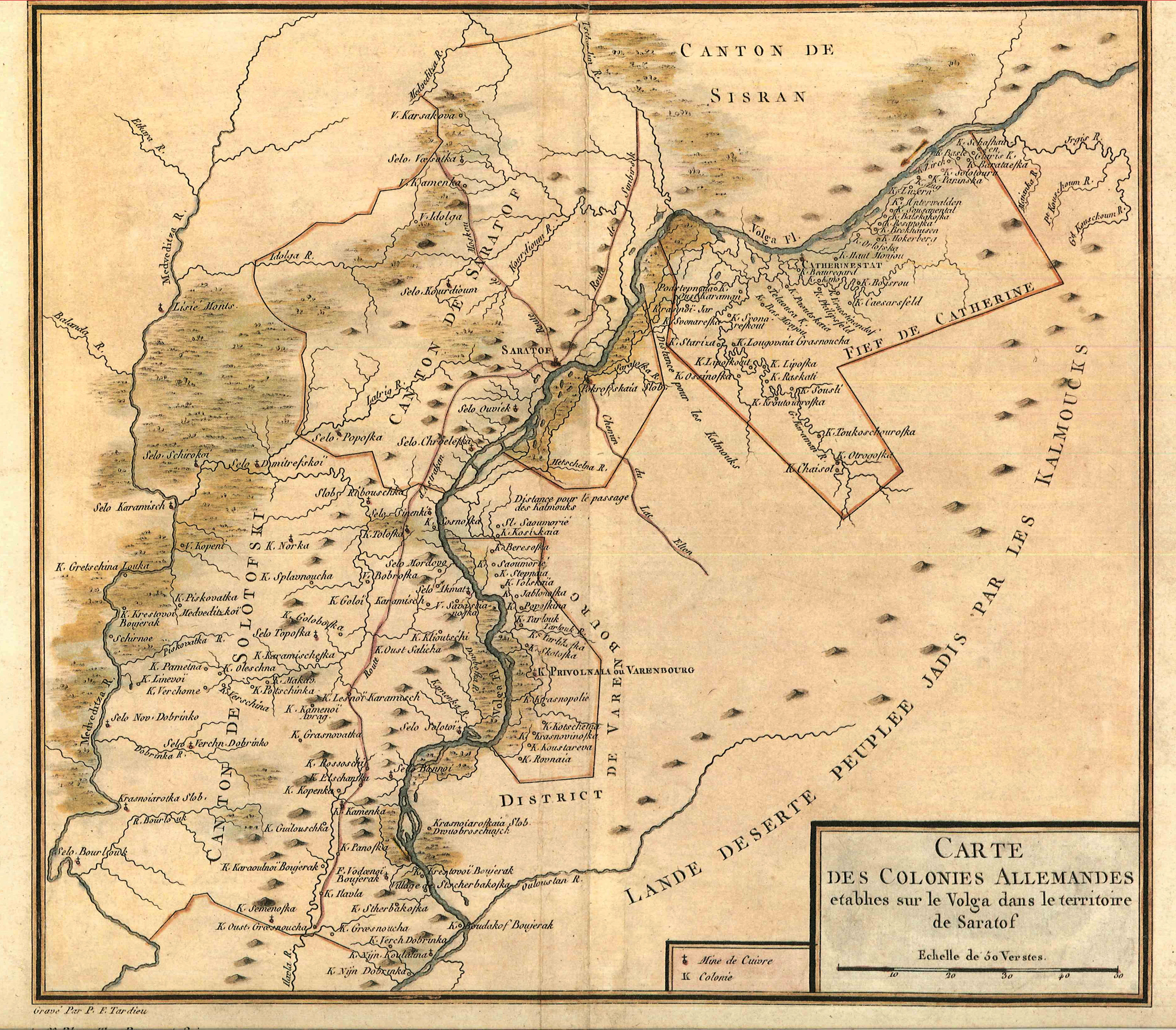 Map of the original Volga German "Mother" colonies.