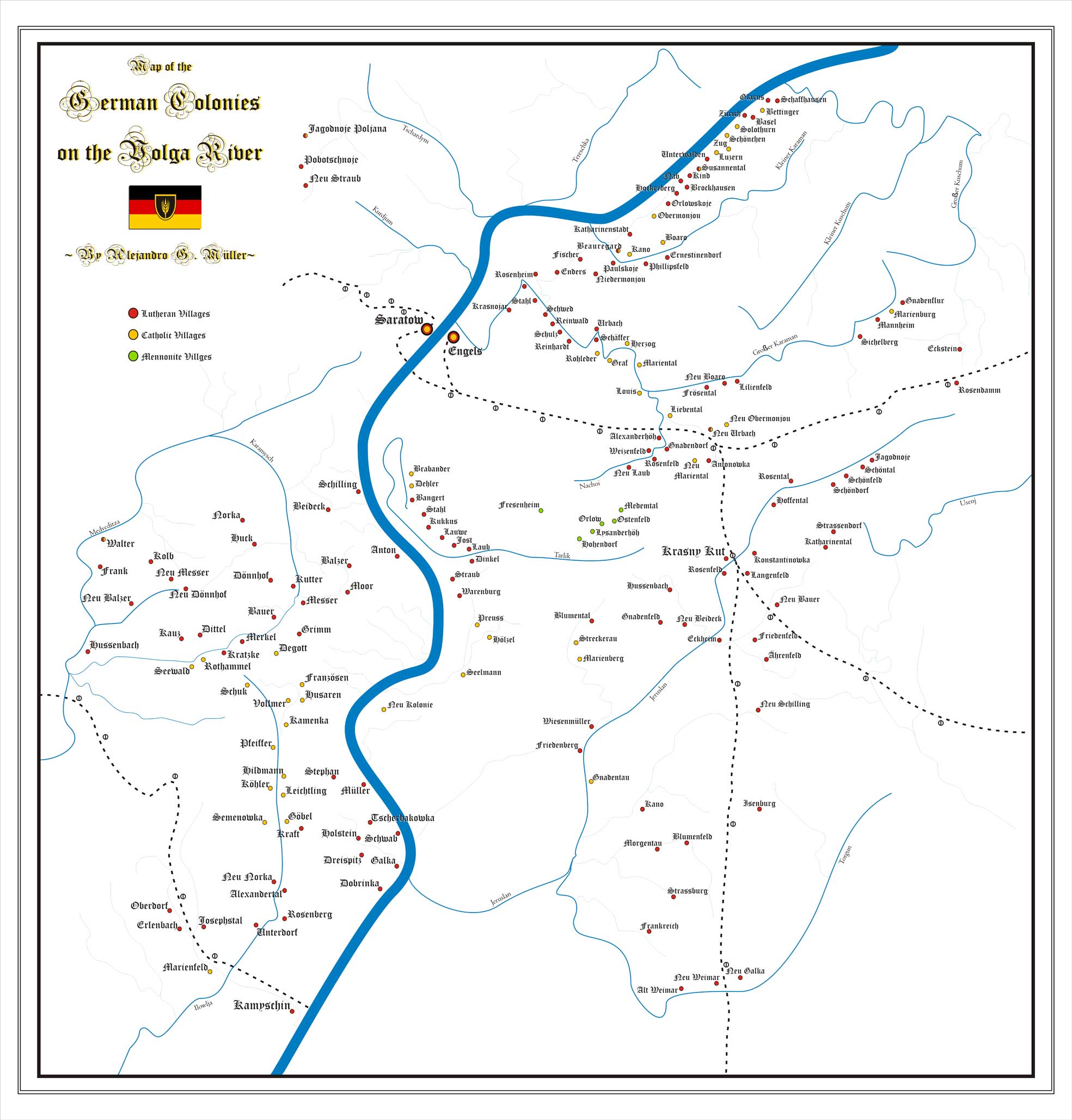 Map of the German Colonies on the Volga River by Alejandro G. Müller.