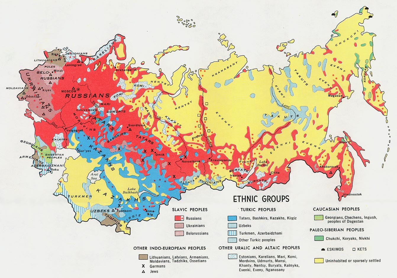 Ethnic Make-up of the USSR (1974). Source: unknown.